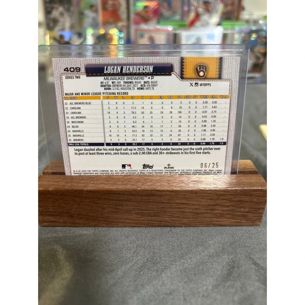 2026 Topps Series 2 Logan Henderson Orange Chrome Future Stars 10/25 Brewers